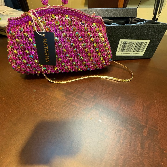 Natasha Couture Pink Rhinestone Evening Clutch